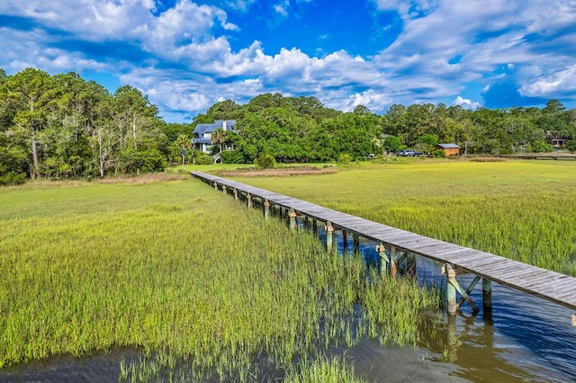 2287 Shoreline Dr, Johns Island, SC 29455 - dock featuring a lawn and a water view