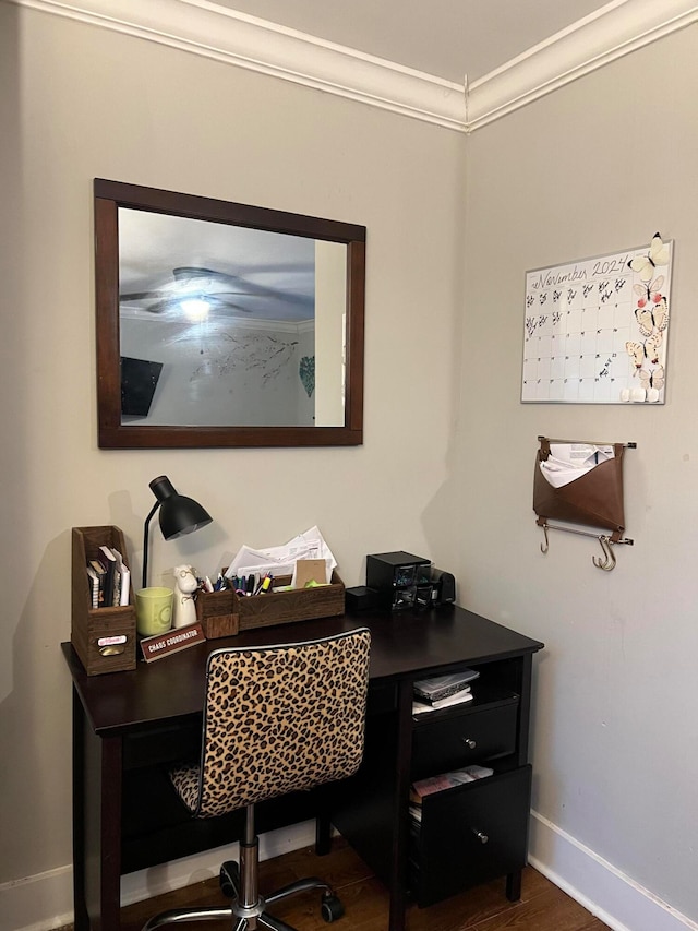 office featuring crown molding and wood-type flooring