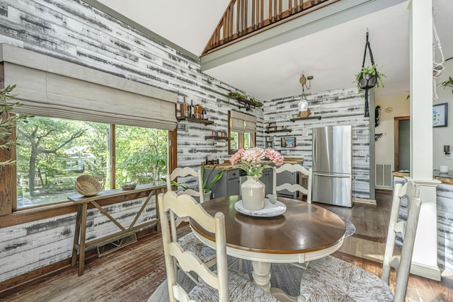 2468 Marina Rd, Wadmalaw Island, SC 29487 - dining room featuring wood finished floors and high vaulted ceiling