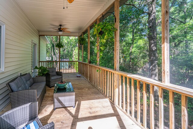 2468 Marina Rd, Wadmalaw Island, SC 29487 - wooden terrace with ceiling fan and outdoor lounge area