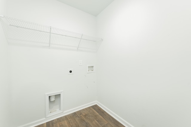 laundry area with dark wood-type flooring, electric dryer hookup, and hookup for a washing machine