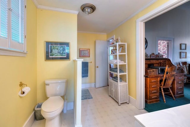 bathroom featuring toilet and ornamental molding