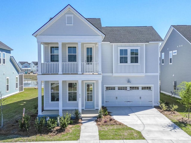 444 Parish Farms Dr, Summerville, SC 29486 - view of front of property featuring a porch, driveway, a balcony, roof with shingles, and a front yard