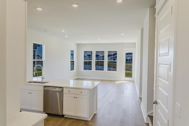 444 Parish Farms Dr, Summerville, SC 29486 - kitchen featuring dishwasher, light wood-style floors, white cabinetry, light countertops, and plenty of natural light