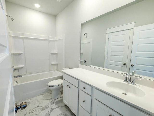 444 Parish Farms Dr, Summerville, SC 29486 - bathroom with vanity, marble look tile flooring, shower / bath combination, and recessed lighting