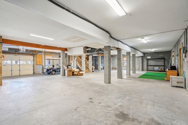 garage with a garage door opener