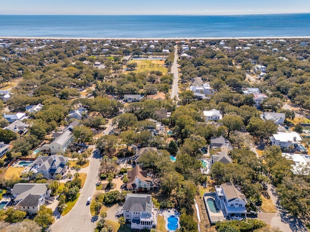 bird's eye view featuring a residential view and a water view