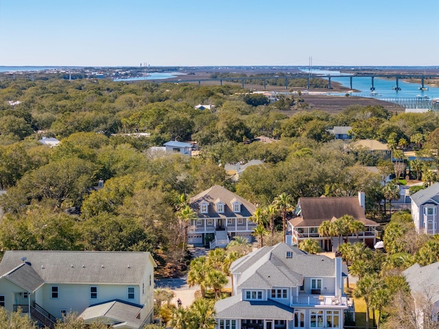 bird's eye view with a water view and a residential view