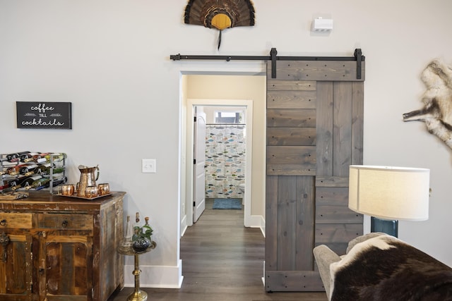 359 Green St, Santee, SC 29142 - corridor featuring a barn door and wood finished floors