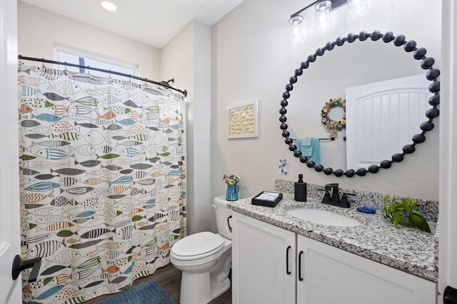 359 Green St, Santee, SC 29142 - bathroom featuring vanity, a shower with shower curtain, and wood finished floors