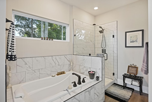 359 Green St, Santee, SC 29142 - full bath featuring a shower stall, a garden tub, wood finished floors, and recessed lighting