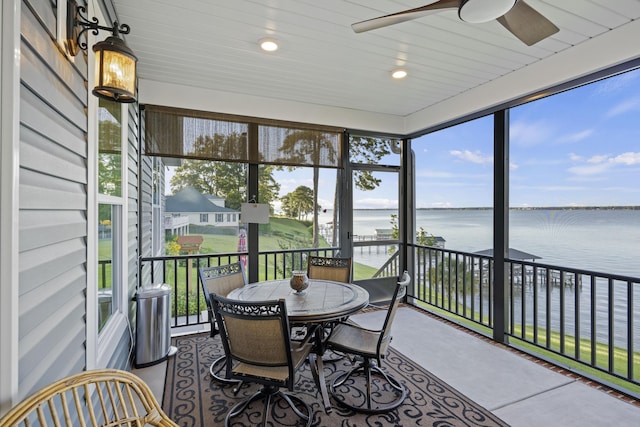 359 Green St, Santee, SC 29142 - sunroom featuring a ceiling fan and a water view