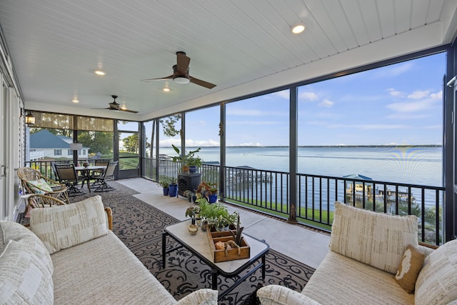 359 Green St, Santee, SC 29142 - sunroom / solarium with a water view, ceiling fan, and an outdoor hangout area