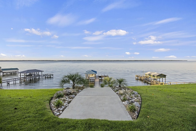 359 Green St, Santee, SC 29142 - dock with boat lift, a water view, and a lawn