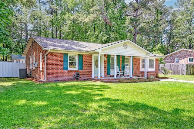 403 Forest Cir, Summerville, SC 29483 - ranch-style home featuring central air condition unit, fence, covered porch, and brick siding