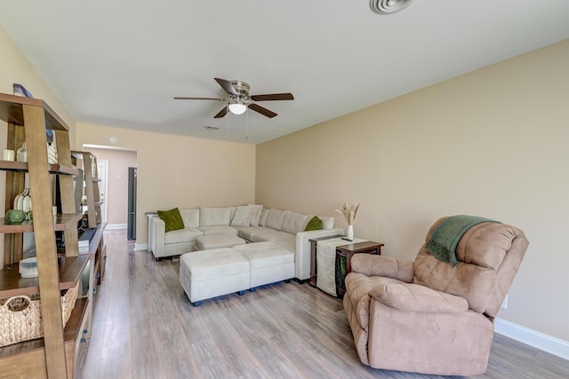 403 Forest Cir, Summerville, SC 29483 - living area with a ceiling fan, baseboards, visible vents, and wood finished floors