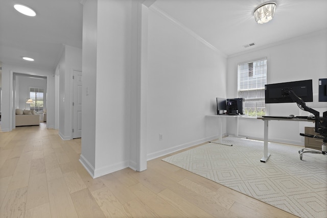 132 Fresh Meadow Ln, Mount Pleasant, SC 29466 - office with wood finished floors, crown molding, and recessed lighting