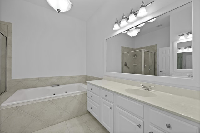132 Fresh Meadow Ln, Mount Pleasant, SC 29466 - bathroom with a garden tub, vanity, a stall shower, and tile patterned flooring
