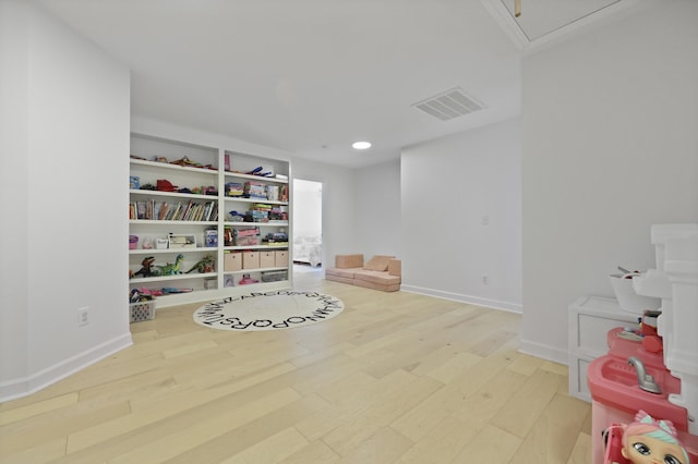 132 Fresh Meadow Ln, Mount Pleasant, SC 29466 - rec room featuring wood finished floors, attic access, and recessed lighting