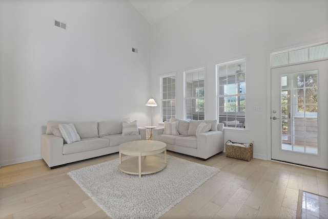 132 Fresh Meadow Ln, Mount Pleasant, SC 29466 - living area featuring high vaulted ceiling and light wood-style floors