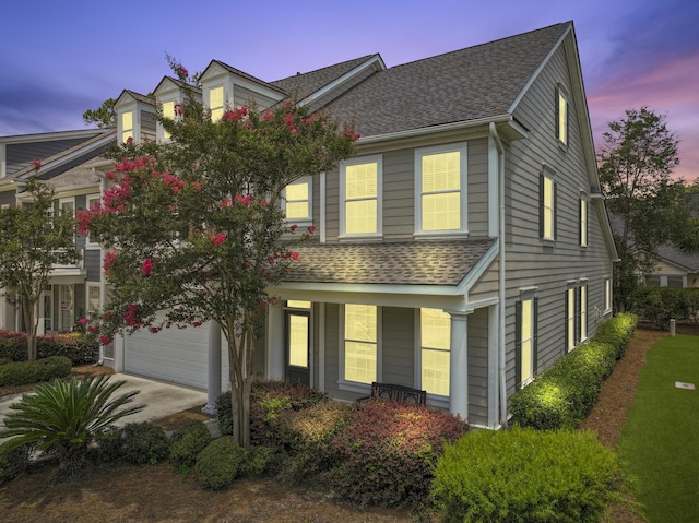 132 Fresh Meadow Ln, Mount Pleasant, SC 29466 - view of front of house featuring a shingled roof, concrete driveway, a garage, and a porch