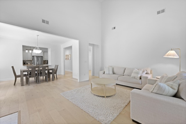 132 Fresh Meadow Ln, Mount Pleasant, SC 29466 - living area featuring light wood-style flooring and a towering ceiling