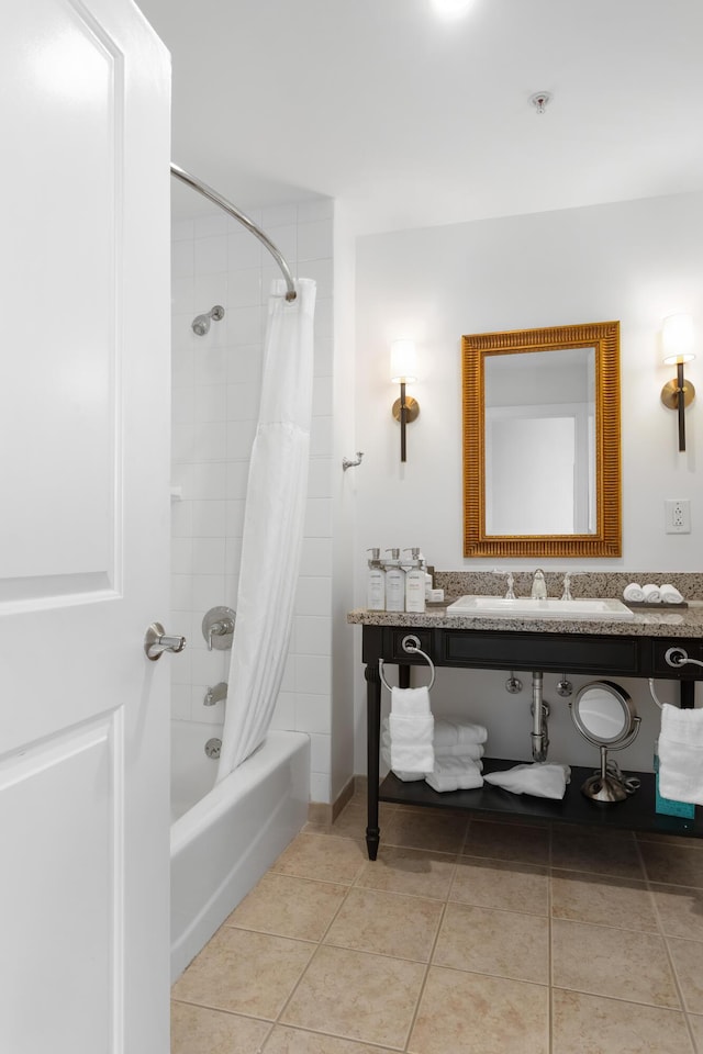 5802 Palmetto Dr Unit B-521/519, Isle Of Palms, SC 29451 - bathroom with tile patterned floors, shower / bath combo with shower curtain, and vanity