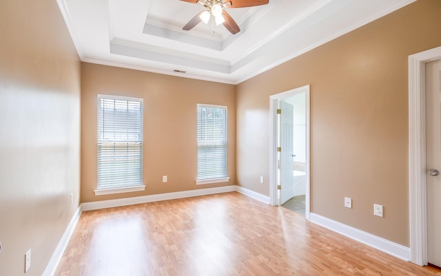 7812 Spring Creek Rd, North Charleston, SC 29418 - unfurnished room featuring ceiling fan, a raised ceiling, crown molding, and light wood finished floors