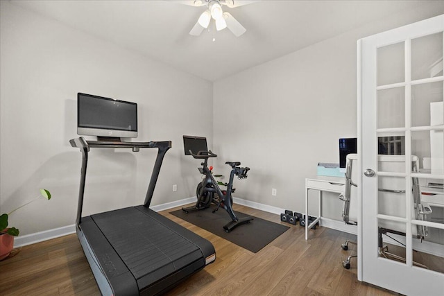 217 Lucca Dr, Summerville, SC 29486 - exercise area with wood finished floors, a ceiling fan, and baseboards