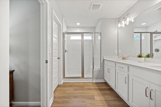 217 Lucca Dr, Summerville, SC 29486 - bathroom featuring wood finished floors, a wealth of natural light, a sink, and visible vents