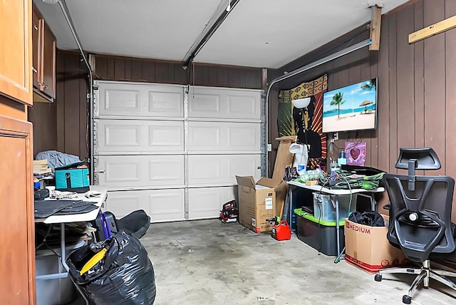 garage with wooden walls