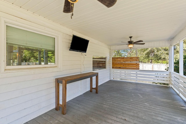 wooden terrace with ceiling fan