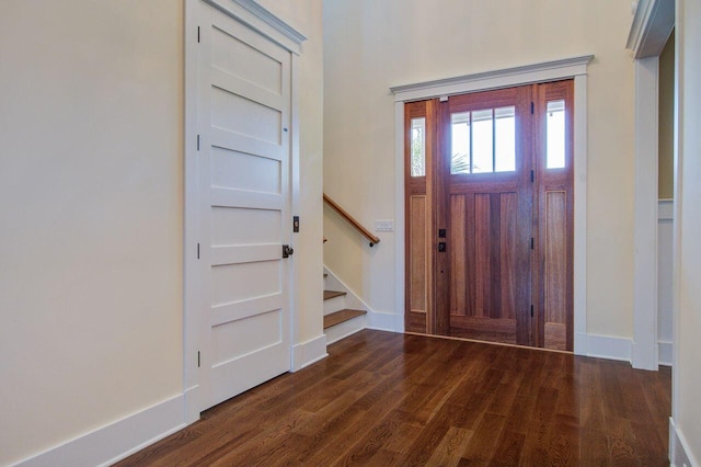 entrance foyer featuring dark wood-type flooring