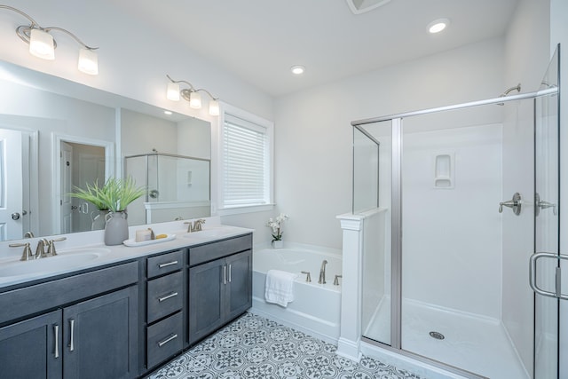 803 Lachicotte Creek Dr, Charleston, SC 29492 - bathroom featuring a garden tub, a sink, a stall shower, and double vanity