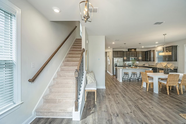 803 Lachicotte Creek Dr, Charleston, SC 29492 - staircase with recessed lighting, baseboards, wood finished floors, and visible vents