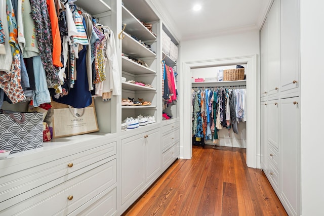 spacious closet with hardwood / wood-style flooring