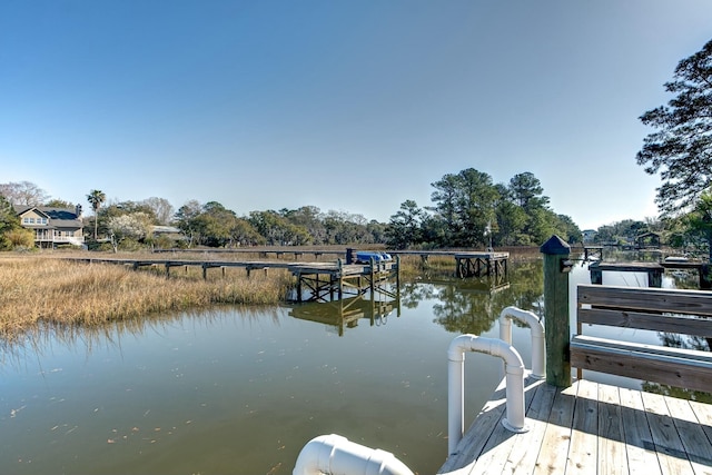 dock area with a water view