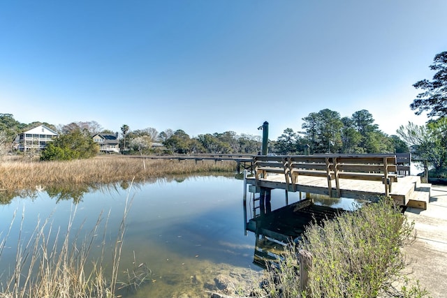 view of dock with a water view