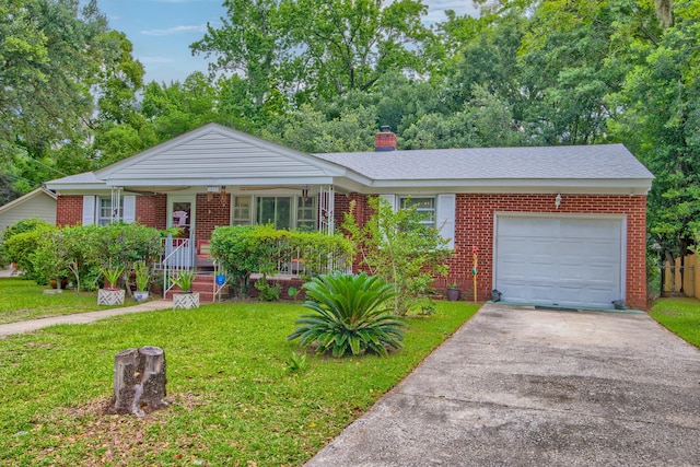 1430 Brian Rd, Charleston, SC 29407 - ranch-style home featuring brick siding, a front lawn, a garage, a chimney, and concrete driveway