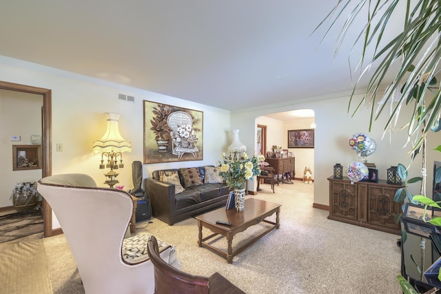 1430 Brian Rd, Charleston, SC 29407 - carpeted living area with arched walkways and baseboards