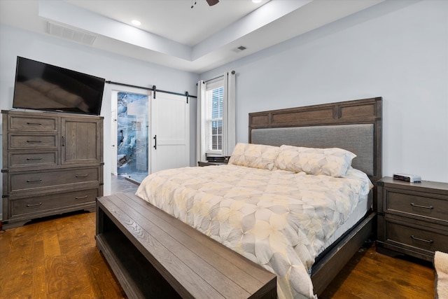 491 Foxbank Plantation Blvd, Moncks Corner, SC 29461 - bedroom featuring dark wood finished floors, access to exterior, a raised ceiling, recessed lighting, and ceiling fan