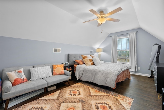 491 Foxbank Plantation Blvd, Moncks Corner, SC 29461 - bedroom featuring dark wood-style flooring, lofted ceiling, and ceiling fan