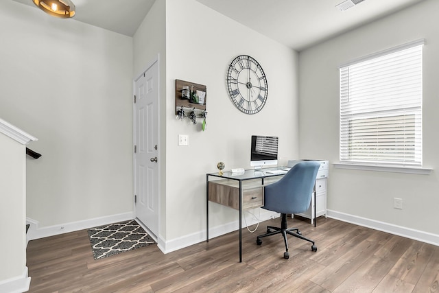 office area featuring hardwood / wood-style floors