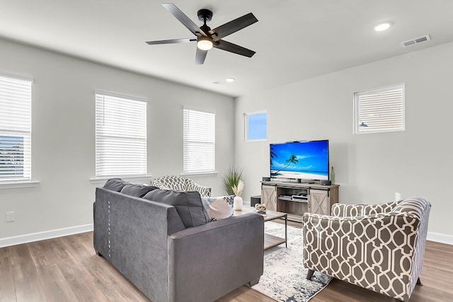 681 Mclernon Trce, Johns Island, SC 29455 - living area with a ceiling fan, wood finished floors, baseboards, and recessed lighting