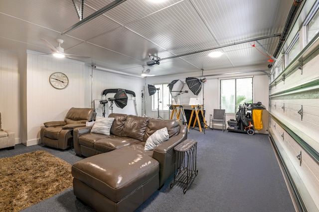 living room with ceiling fan