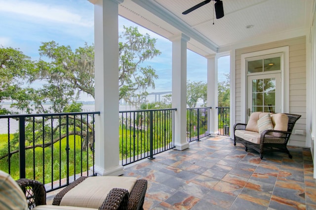 balcony with ceiling fan