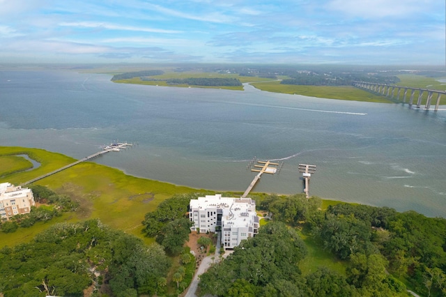 aerial view with a water view