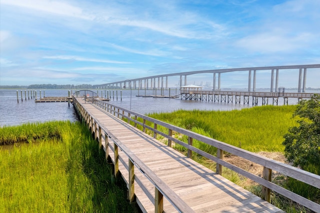 view of dock featuring a water view