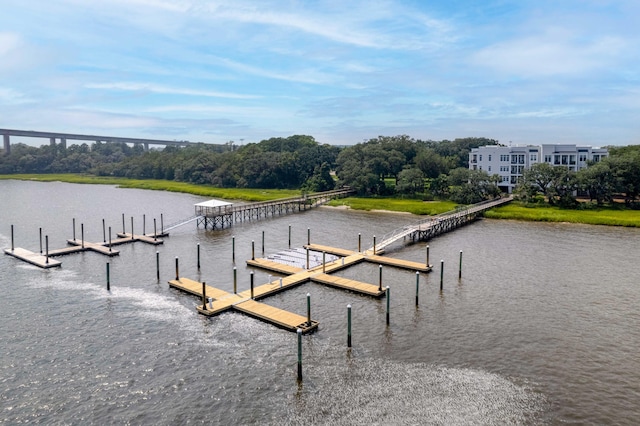 view of dock featuring a water view