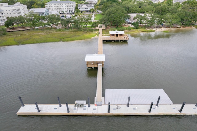 dock area with a water view